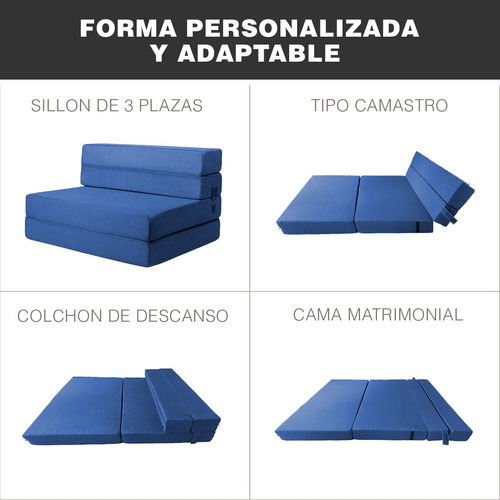 Imagen 3 de 8 de Sofá Cama Matrimonial Plegable, Colchoneta Con Soporte Firmé Color Azul marino