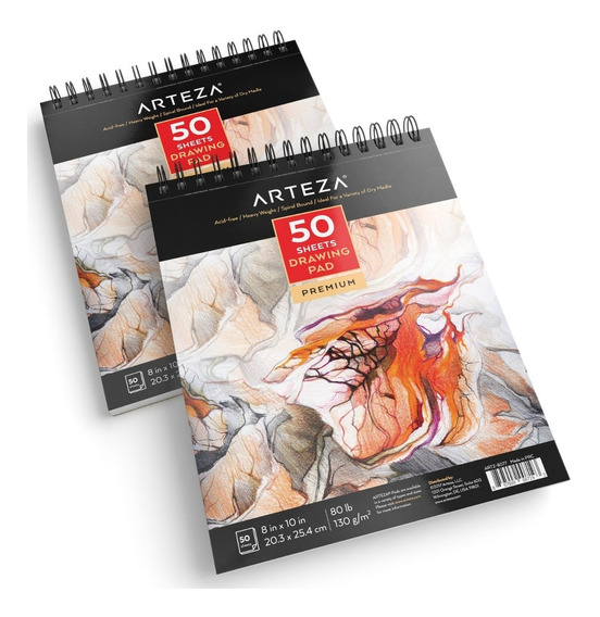 ARTEZA Cuadernos de dibujo Pack de 2 blocs de 50 hojas cada uno Papel grueso de 130g Ideales para dibujo artístico con medios secos 