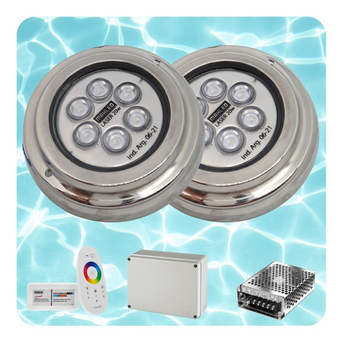 Imagen 1 de 10 de 2 Luz Pileta 20w Rgb + Fuente + Controlador