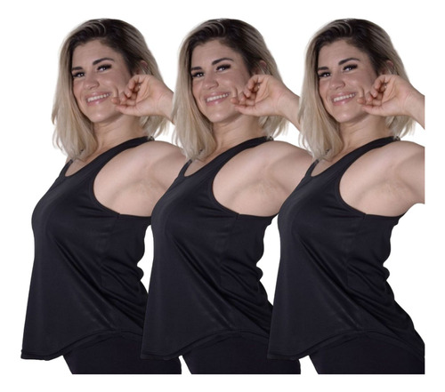 Kit 3 Regatas Dry Fitness Feminina Tapa Bumbum Longline