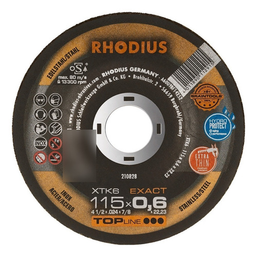 Disco De Corte Metal 4 1/2 115 X 0.6 Mm Rhodius X 5 Unid Color Gris
