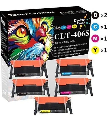 (5-pack, 2x K + C + M + Y) Clt406s Tóner 406s Cartucho Co