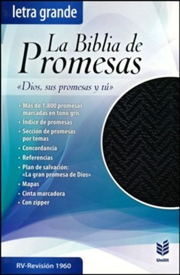 Biblia De Promesas Rvr60 Letra Gigante Piel Negro Con Cierre