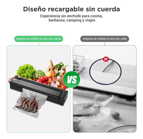Funsmile Sellador Al Vacío Recargable Wireless Empacadora, 8X Vida Útil Alimentos, 5-12s Vacío Completo, Protege Vino/Salsa contra Oxidación.