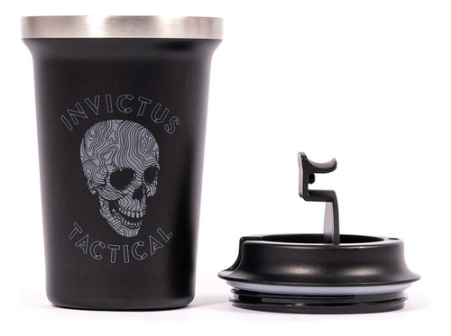 Copo Térmico Racon Skull 350ml Com Tampa Camping Invictus Cor Preto Caveira