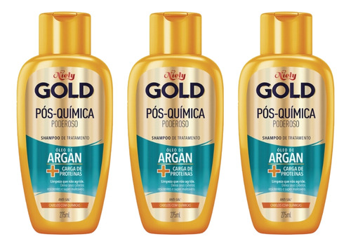 Shampoo Niely Gold 275ml Argan Pos Quimica - Kit C/3un