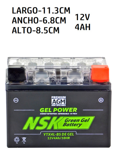 Batería Nsk De Gel- Ytx4l- Para Honda Crf150 F | Crf230 F