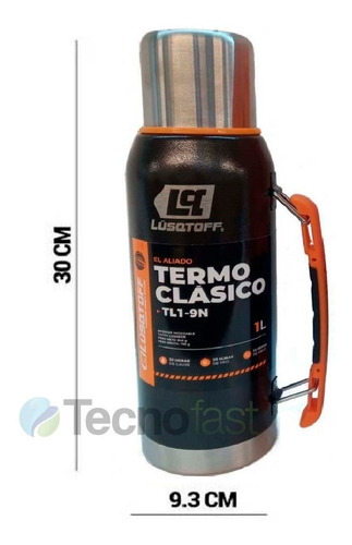 Termo Acero Inox 1 Litro Lusqtoff Negro Frio Calor + Yerbera