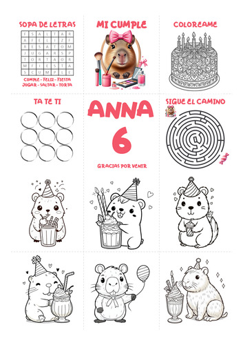 Kit Imprimible Planillla Juegos Cumpleaños Capibara Editable