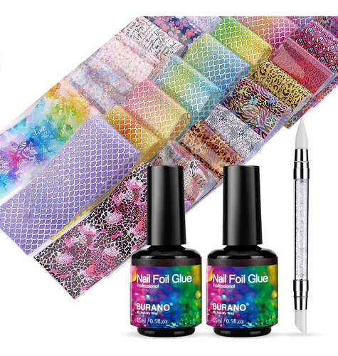 Arte Clavo De La Hoja Kit Gel De Pegamento Con 40pcs Re...