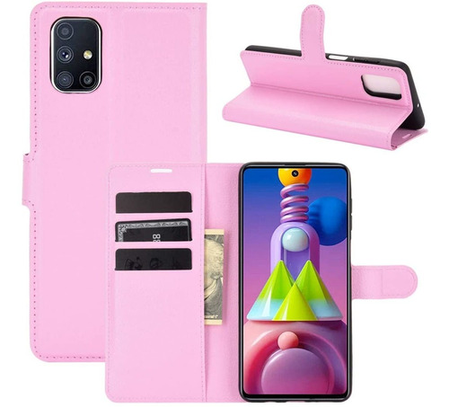 Capa Capinha Carteira Galaxy M51 6.6 Case Couro Flip Wallet Cor Rosa