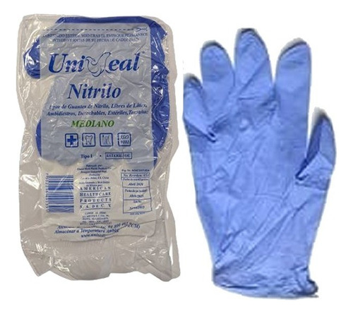 Guantes De Nitrilo Estériles 100 Pzas Color Azul Talla G