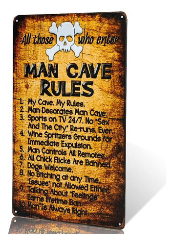 Reglas De Cueva Del Hombre Top 10 Cartel De Lata De Nov...