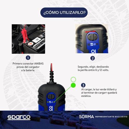 Imagen 7 de 12 de Cargador De Bateria Para Auto Sparco Carga Inteligente 12v