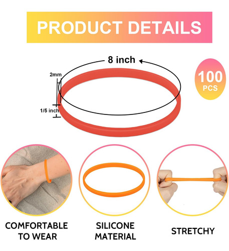 100 Pulseras De , Bandas Elásticas Finas De Goma Cump...
