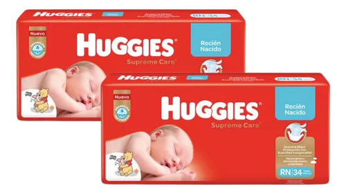 Set 2 Pañales Huggies Supreme Care Recien Nacido (rn) 34u