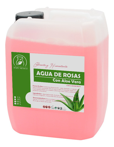 Agua De Rosas Hidratante Con Aloe Vera 10 Litros