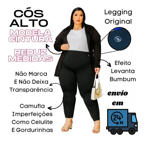 Calça Legging Plus Size Premium Cós Alto Modela Cintura