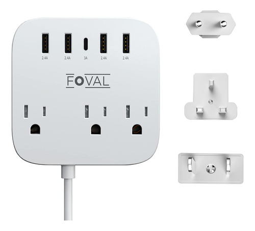 Enchufe Inteligente Marca Foval/3 Tomas/4 Usb/blanco