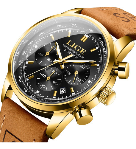Lige Reloj Hombre Multifunción Cuero Reloj Cuarzo Cronógrafo
