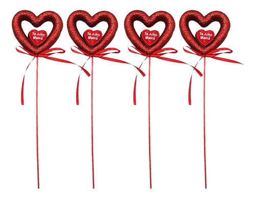 Stick Varita Corazón Día De La Madre Pack 12 Día De La Mamá Rojo
