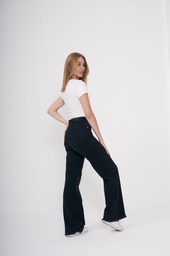 Jean Wide Leg Mujer Rígido Tiro Alto