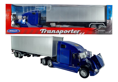 Tráiler Freightliner Columbia Esc. 1:32 Caja Seca Welly Azul, Plateado