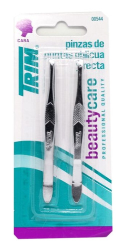 Pack De 2 Pinzas Trim Para Cejas Punta Oblicua Y Recta Plateado Lisa