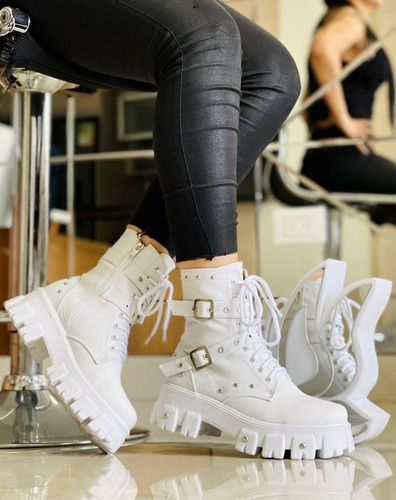 Botas Blancas De Cordones Para Mujer Tendencia Juvenil