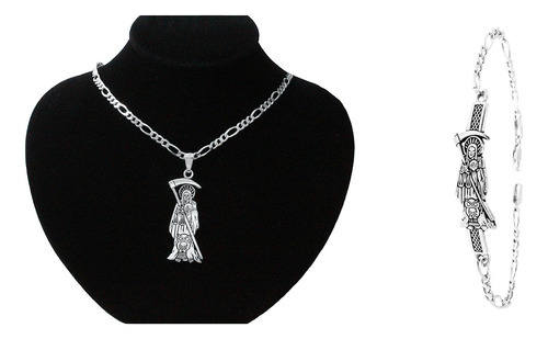 Esclava Y Cadena Con Dije Santa Muerte De Plata Ley .925