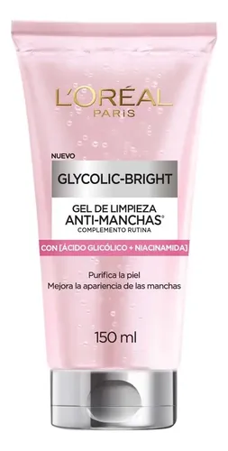 L'oréal Paris Glycolic Bright Gel De Limpieza Profunda Anti Manchas, Con Ácido Glicólico Y Niacinamida, Reduce Y Previene Todo Tipo De Manchas, 150 Ml. Todo Tipo De Piel Día/noche