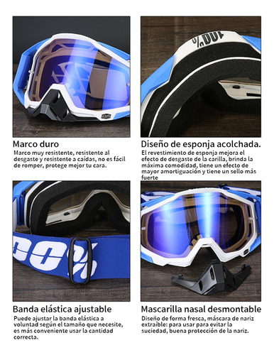 Gafas De Snowboard Motocross Esquí Moto Goggle Protección Uv Lente Azul Claro Armazón Azul