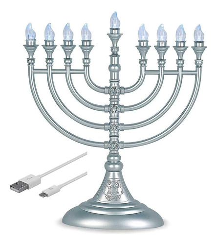 Aviv Judaica Traditional Led Electric Hanukkah Menorah - Bat