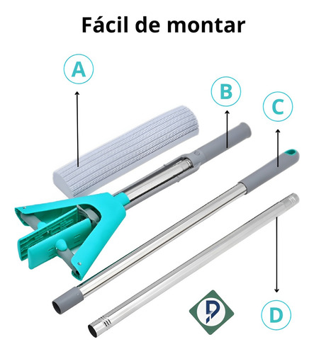 Rodo Mop Fácil Dobrável Torce E Seca Com Espuma Absorvente