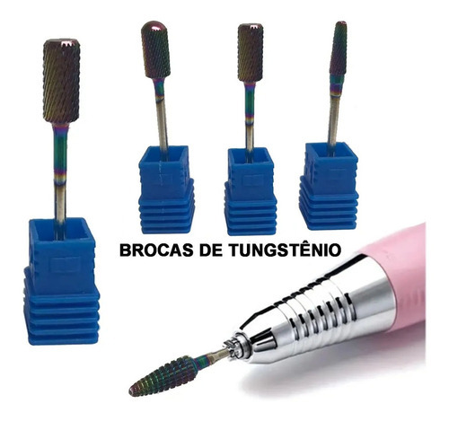 3 Brocas Tungstênio Diamantada Unha Gel Acrigel Porcelana