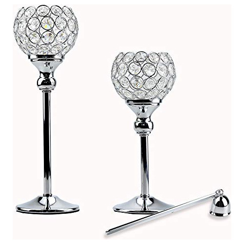 Lindlemann Tall Crystal Candle Holders - Set Of 2, With Cand