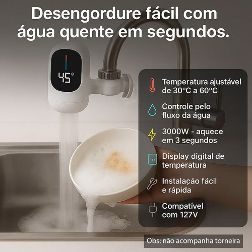 Aquecedor De Torneira Elétrico 3000w Água Quente Instantânea