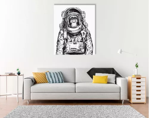 Mono Astronauta Minimalista Cuadro Decorativo Lienzo Canvas