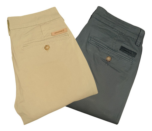 2 Pack Pantalones Estilo Chino De Gabardina Hombre Holstone