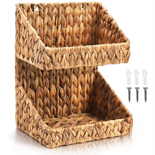 Pumtus 2-tier Handwoven Wicker Basket, Kitchen Countertop O