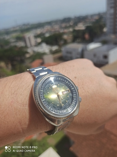Vintage Orient 3 Chaves Horário Mundial Worlddiver Verde Rev
