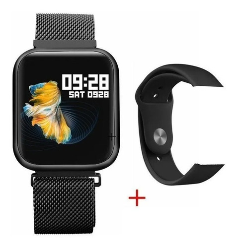 Imagem 8 de 9 de Relógio Inteligente P80 Smartwatch Preto C/ 2 Pulseiras