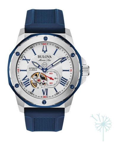 Imagen 1 de 7 de 98a225 Reloj Bulova Mecanic Marine Star Para Caballero Azul/
