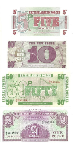 Gran Bretaña: 4 Billetes Militares  Año 1972 ¡sin Circular!