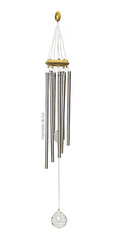 Mobile Sino Dos Ventos Com Cristal Prisma Feng Shui Metal Alumínio Mensageiro Espanta Espíritos Barulho Senhor 40cm