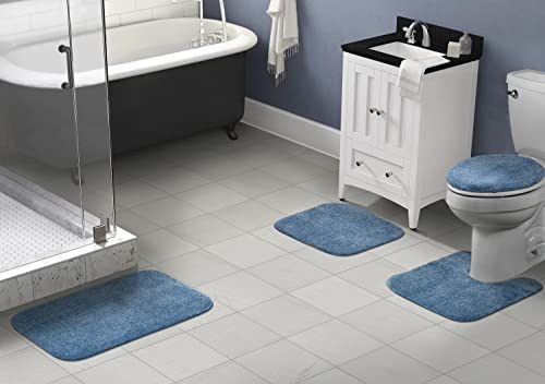 Juego De 4 Alfombras De Baño Azules Lavables
