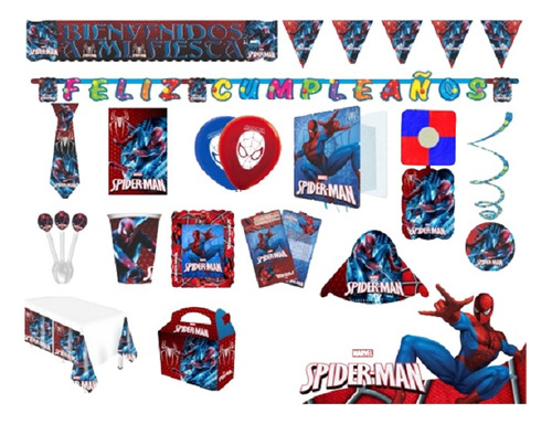 Kit Decoración Spiderman Hombre Arañ Piñata Fiesta Infantil 