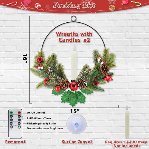 Paquete De 2 Coronas De Navidad Puerta Delantera Velas ...
