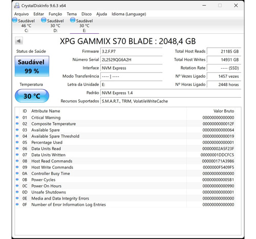 Ssd Xpg S70 Blade M.2 Nvme 2tb ( Leia O Anuncio) C/nfe (Usado)