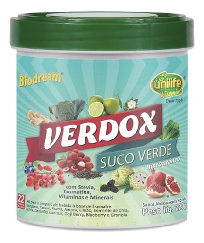 Verdox Detox Instantâneo  - Unilife - 220g Sabor Suco Verde